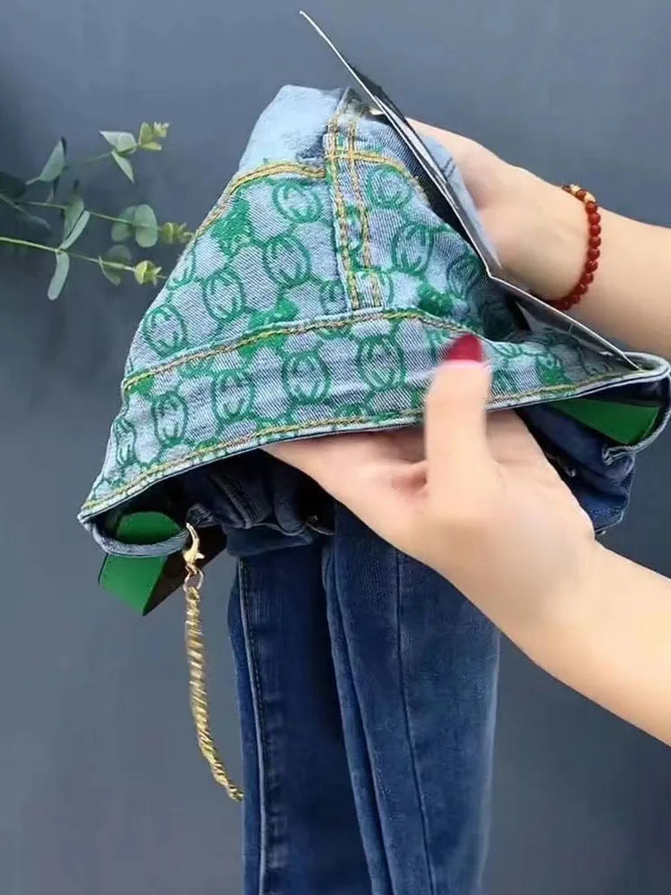 Calça Jeans Reta de Cintura Alta Solta Elástica Harem