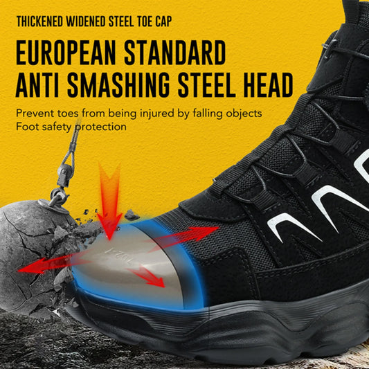 Work Boots Men Anti Smash Anti Piercing Steel Toe Safety Shoes Lightweight Breathable Work Boots Industrial Construction Boots