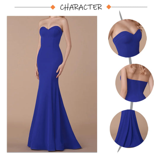 Elegant Women Cocktail Prom Strapless Bridesmaid Dress Royal Blue Graduation Party Classic Evening Dresses Summer 2025