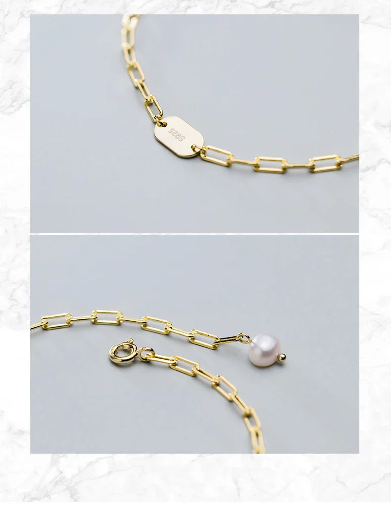 3 Color 925 Sterling Silver Simple Bracelet for Women Fashion Geometric Oval Pearl Bracelet Korea Style Fine Jewelry Gift