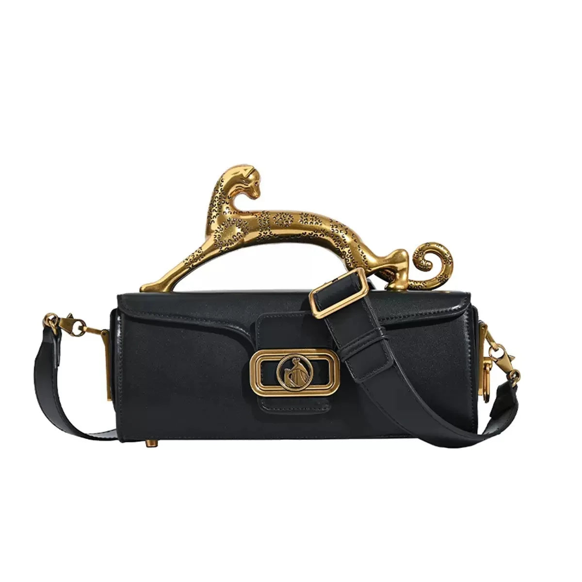Square cowhide fashion personality versatile party shoulder bag with the same leopard handle bag high-end feeling women's bag.