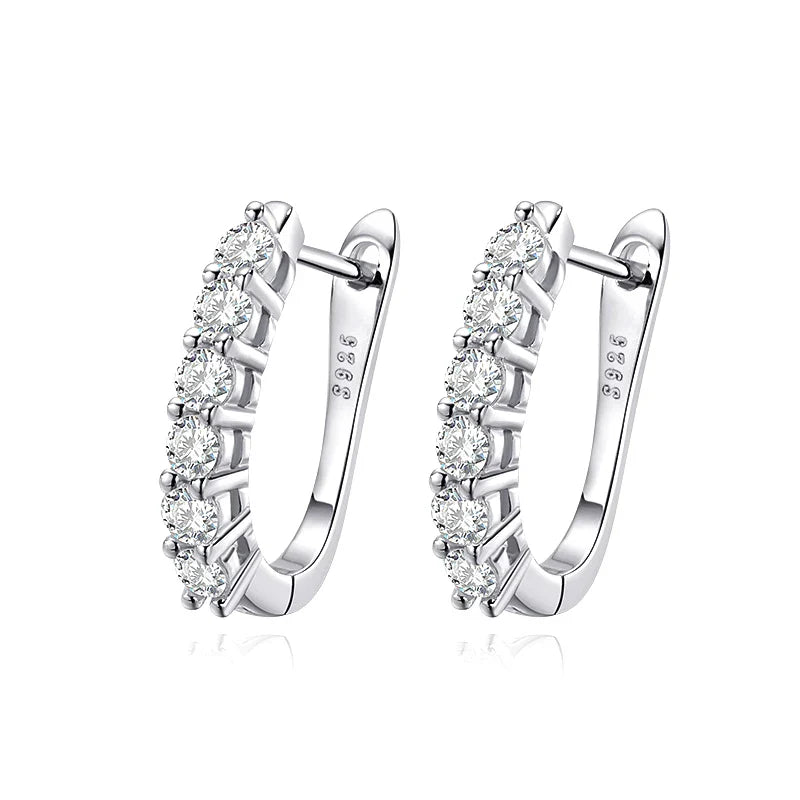 1.2ct Halo Moissanite Hoop Earrings for Women 925 Sterling Silver Straight Row Ear Buckles Wedding Small Ear Studs Gift