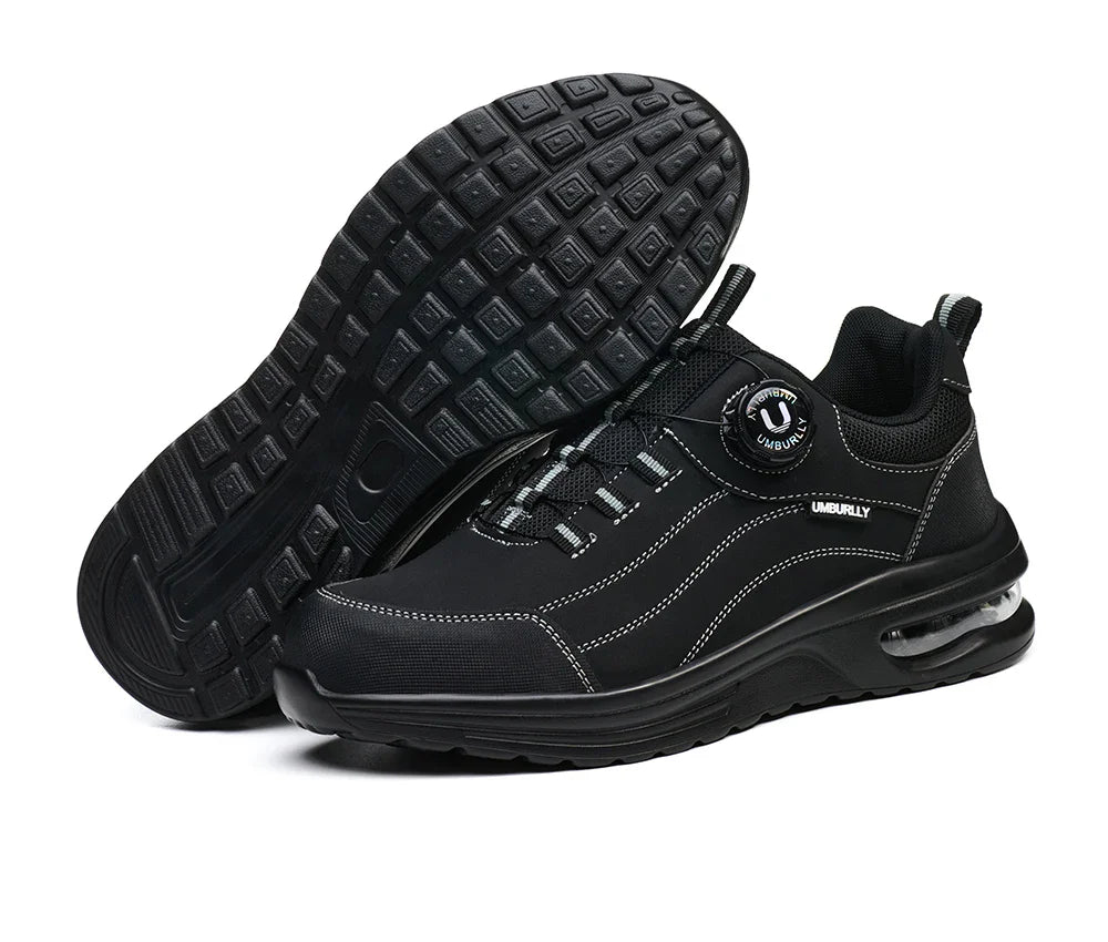 Men's Safety Work Boots Steel Toe Puncture Resistant Kevlar Midsole Air Cushion Black Button Style Industrial Construction Shoes