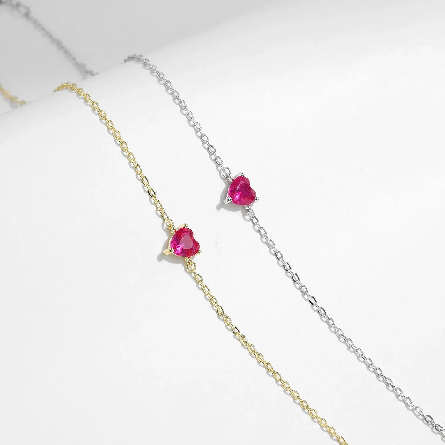 925 Sterling Silver Romantic Rose Red Zirconia Heart Bracelet Elegant Simple Link Chain For Women Fine Jewelry Gifts