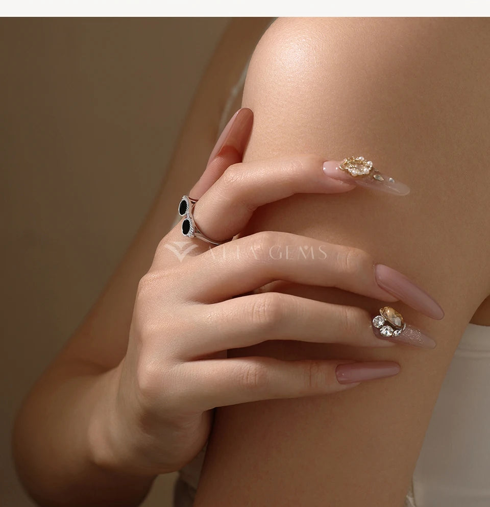 Cool Mini Glasses Moissanite Ring for Woman S925 Sterling Silver Adjustable Band Couple Open Rings Party Jewelry Gifts