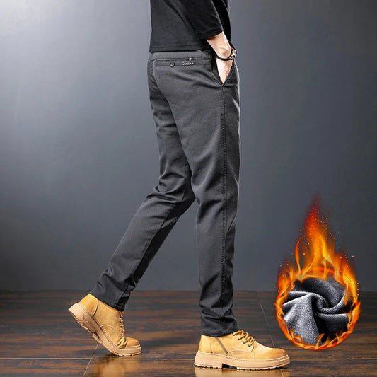 Winter Men Fleece Brand Jeans Fashion Soft Stretch Black Biker Masculino Denim Trousers Thick Velvet Warm Pants Overalls