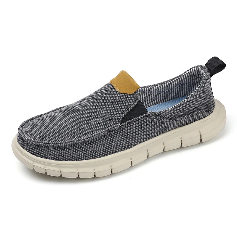Sapatilhas casuais masculinas de lona estilo britânico, para uso externo, mocassins, moda slip-on, sapatilhas macias e simples, confortáveis, feitas à mão, sapatos de barco para dirigir, sapatos de grife