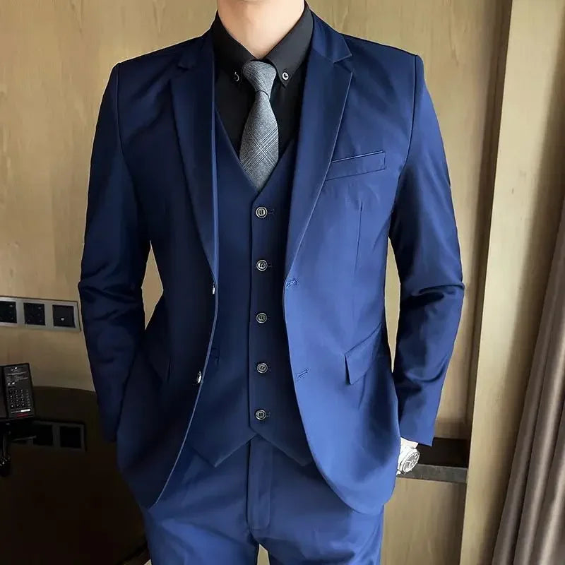 S-8XL (Blazer+ Vest + Pants) Men's fashion casual outdoor gentleman business wedding slim-fit formal British style wedding suit