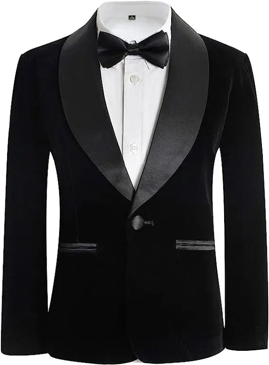 Boys Velvet Blazer Jacket Pants Bowtie 3PCS Photograph Suit Kids 1Year Birthday Dress Children Wedding Performance Evening Set