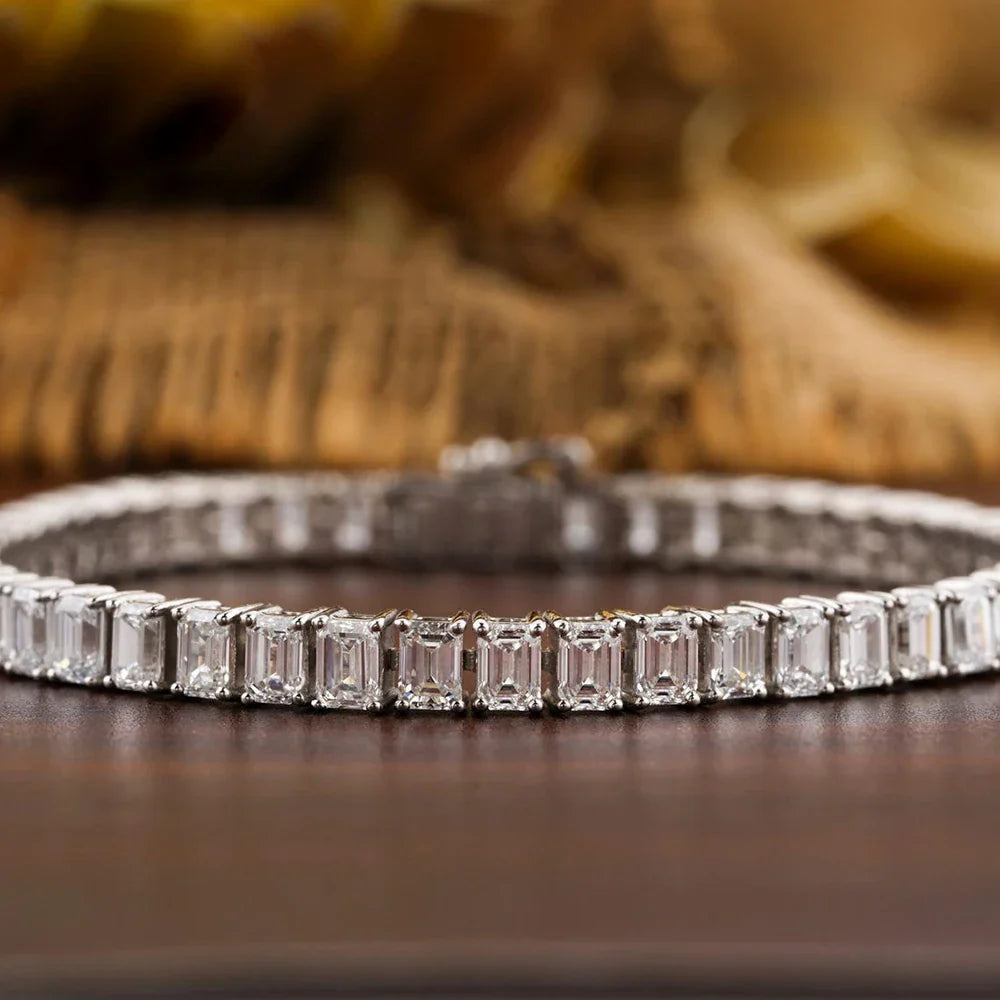 0.4/1carat Emerald Cut full Moissanite Tennis Bracelet With Certificates 925 Sterling Silver plated 18k Gold Bracelets For Women