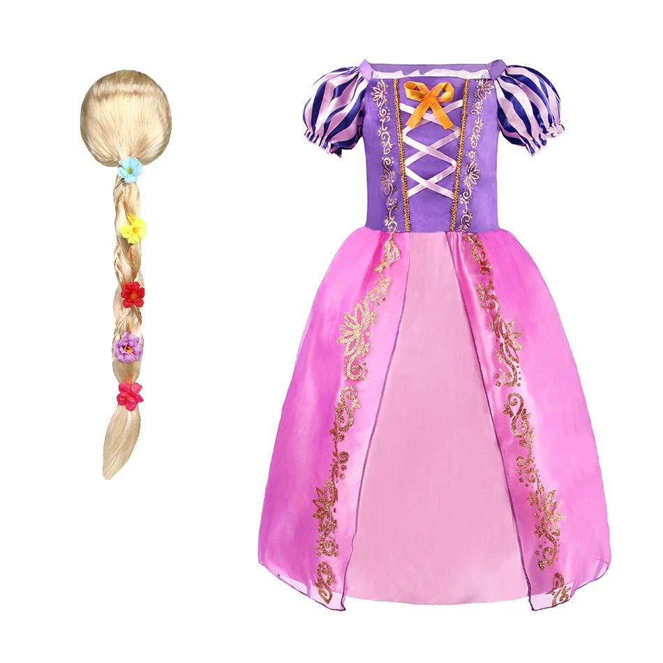 Vestido Rapunzel Infantil Festa Traje Enrolados Crianças Meninas Verão Aniversário Fantasia Cosplay Carnaval Roupas 3-8 Anos
