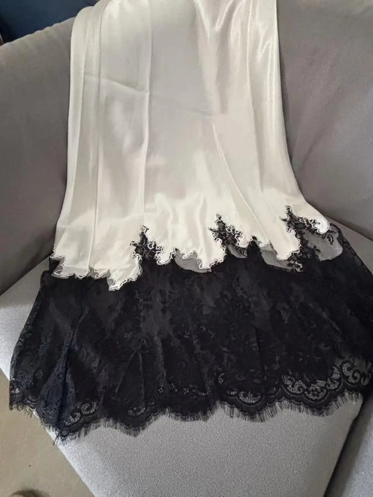 Fairy Elegant Lace Trim Satin Skirt Women High Waist Wrapped Hip Slim Midi Lace Hem Skirt Office Summer Daily Chic Lady Clothes