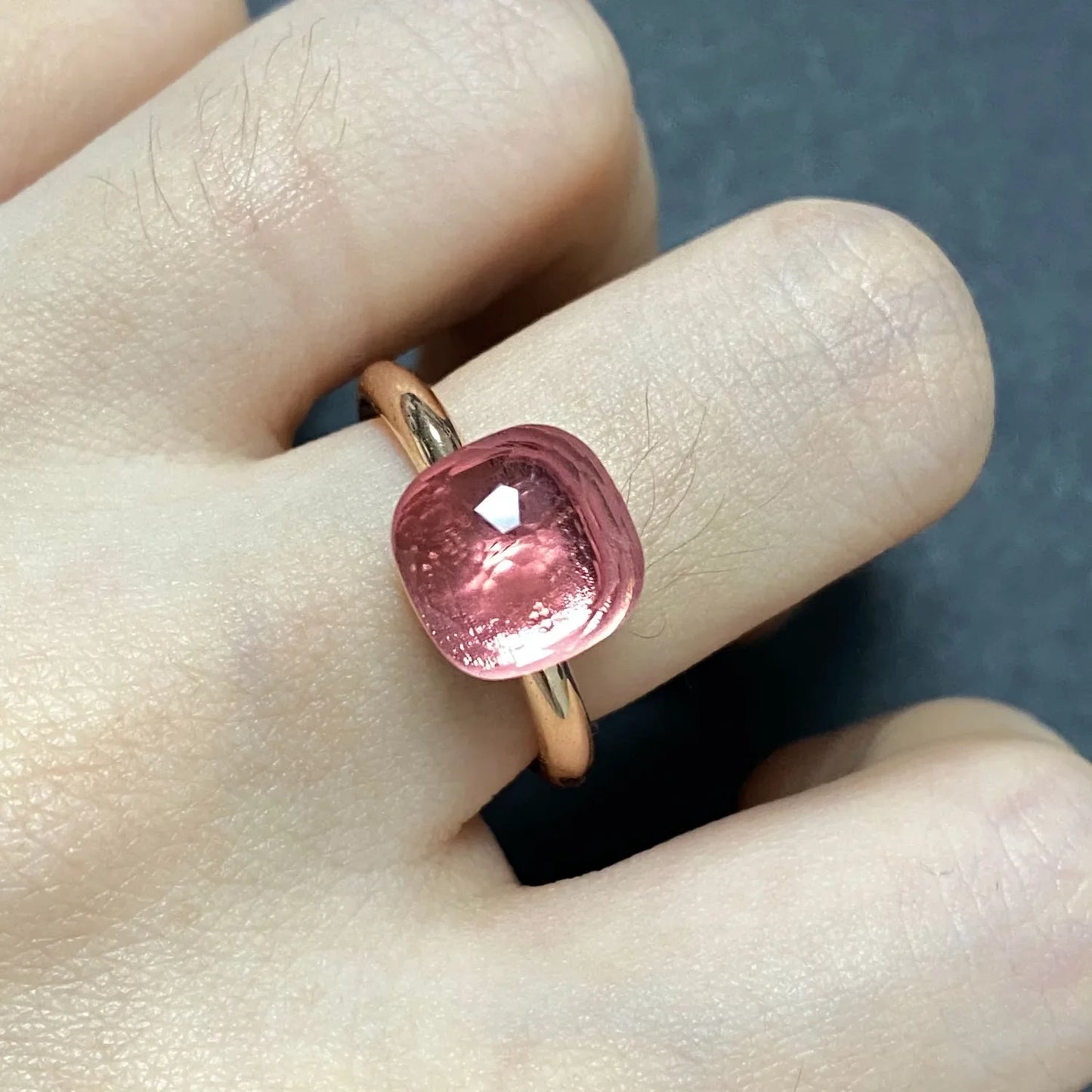 Stylish Purple Crystal Rose Gold Plated Candy Ring 30 Colors Simple Candy Color Jewelry Gift for Women Valentine's Day