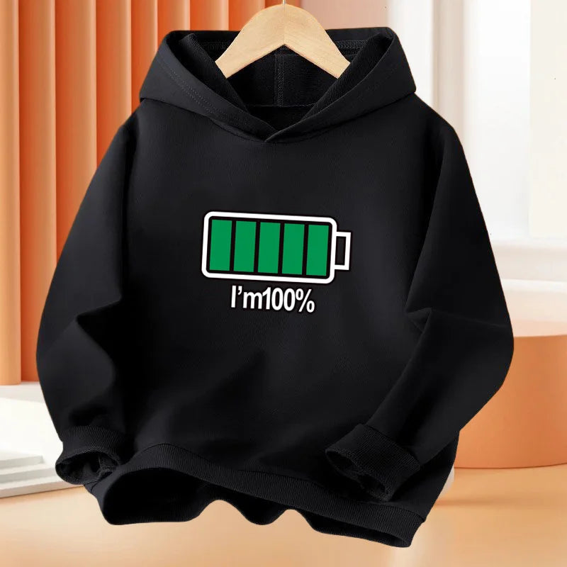 New Low battery Help me printing Hooded Kids Hoodies Sweatshirts Boys Spring Autumn Hip Hop Basic Coat