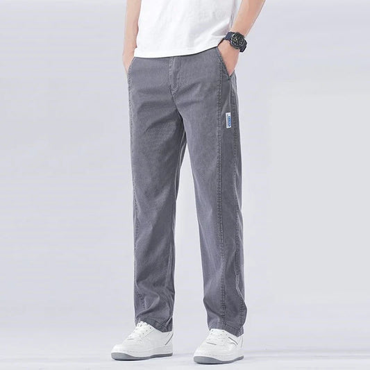 Spring Summer Thin Lyocell Casual Pants Men Loose Straight Fashion Stretch Korean Classic Trousers Men's Clothing Size M-5XL