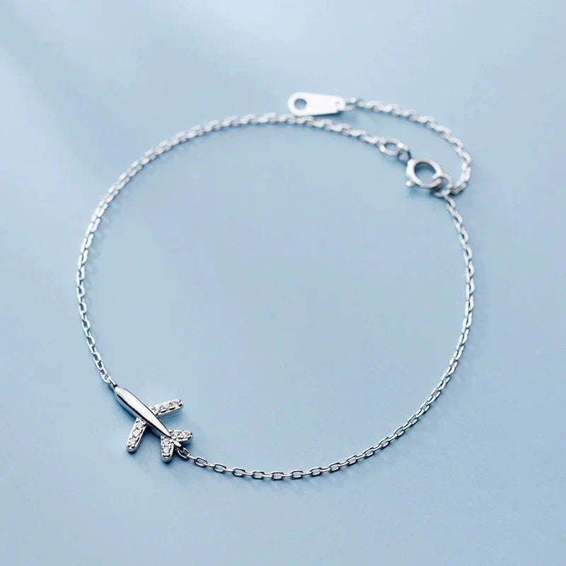 Fashion 925 Sterling Sliver Luminous CZ Cute Mini Airplane Bracelet for Women Link Chain Korea Style Fine Jewelry Bijoux