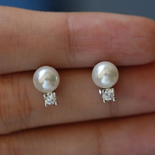 with Certificate 3mm Moissanite Diamond Stud Earrings with Pearl 925 Silver Plated 18k Gold Ear Studs for Women Fine Jewelry