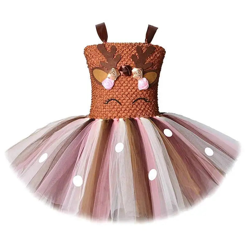 Christmas Deer Costume for Baby Girls Tutu Dress Reindeer Kids Animal Birthday Outfit Children Halloween Costumes Girl Clothes