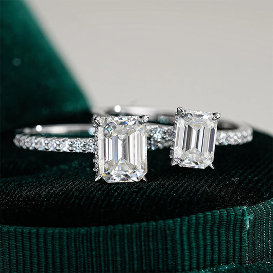 1ct 2ct 3ct Emerald Cut Moissanite Rings for Women 925 Sterling Silver Lab Diamond Wedding Engagement Ring Gemstone Band
