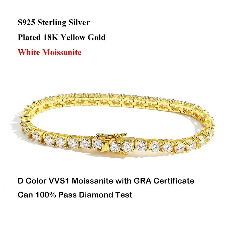 Real D Color Full 2/2.5/3/4/5/6.5mm Moissanite Tennis Bracelet For Women S925 Plated 18K Rose Gold Diamond Link Bracelets