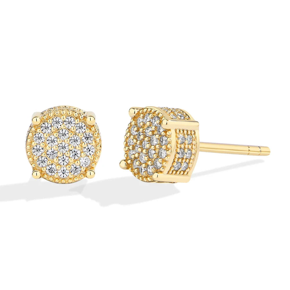 D VVS1 Round Full Moissanite Earrings for Women Men 925 Sterling Silver 18k Gold Shiny Hiphop Studs Party Gift Jewelry