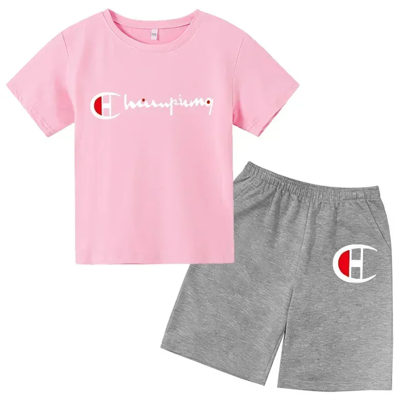 Boys Girls Round neck T-shirt Set Brand Printing Toddler 3-12 Year Tops +Shorts Fashion Leisure Summer Wear ildren's Clothing