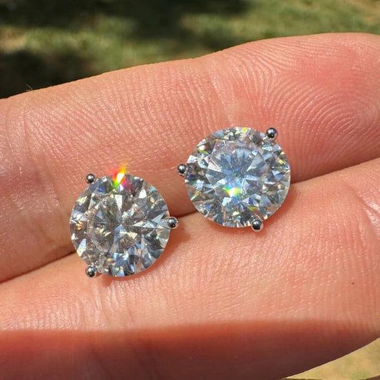 3-prong Set Round Brilliant Cut Moissanite Stud Earrings for Women S925 Silver Solitaire Lab Diamond Ear Studs with Certificates