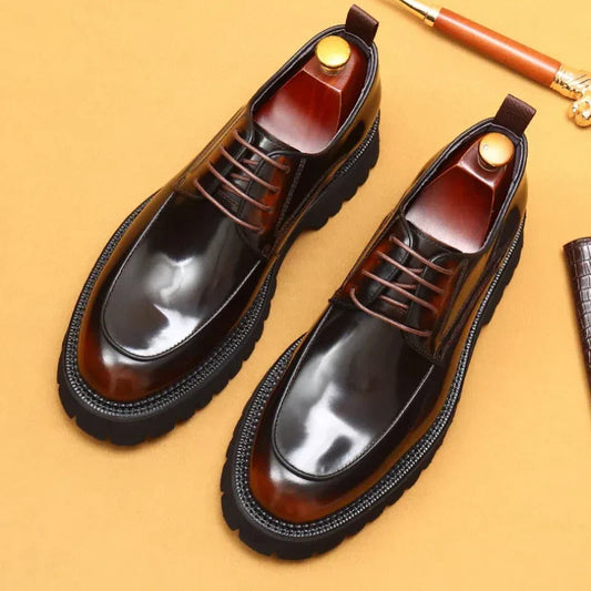 British Casual Leather Shoes Men's Dress Business Thick-soled Lace-up Shoes Bright Leather Patent Leather Men's Lace-up Shoes