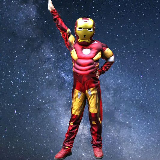 Kids Yellow Iron Man Costume Superhero Muscle Suit with Mask Role Play Costume for Halloween Christmas Party Performance