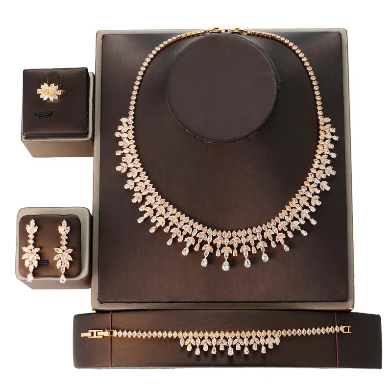 Cubic Zirconia Women Water-drop Jewelry Set BN8593 Necklace Bracelet Earrings And Ring Birthday Gift
