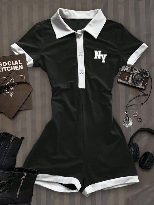 Casual and simple lapel women's jumpsuit, sleeveless, elegant and sexy lapel waist-hugging short jumpsuit