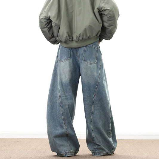 Wide Leg Denim Pants Male Loose Cowboy Mopping Trousers baggy Men's Jeans Fashion Handsome Washed Streetwear Casual