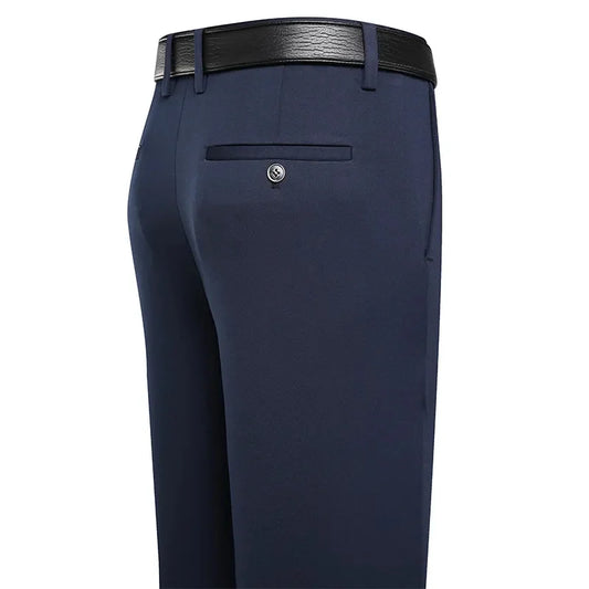 New Winter Plush Pants Mens Stretch Smart Casual Trousers Black Navy Blue Straight Loose Man Big Size Dress Suit Pants