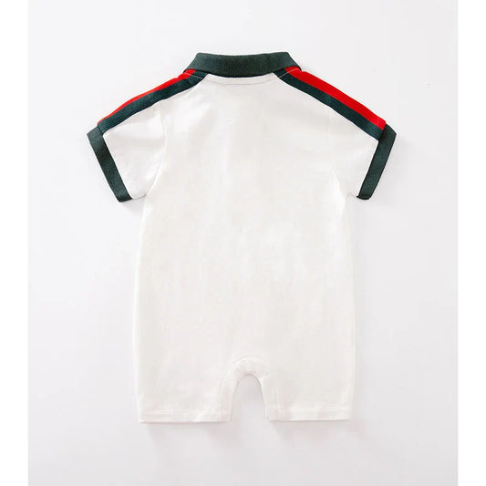 Summer Infant Boys Romper Short Sleeve Half Button-Up Collared Overalls Fashion Baby Clothing for Newborns And Toddlers