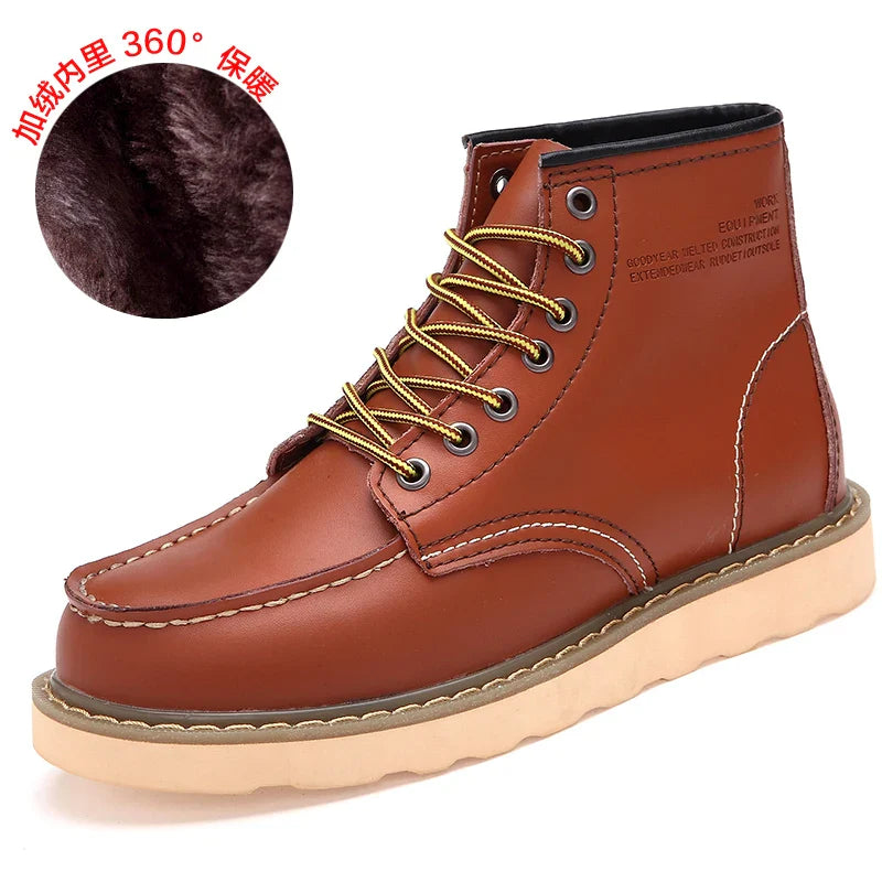 Winter Warm Men Boots Leather Mens Snow Boots No-slip High Top Male Work Shoes with Fur Handmade Waterproof Male Ankle Boots