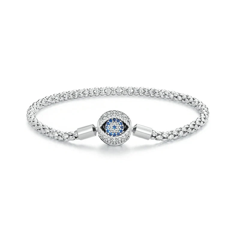 925 Sterling Silver Platinum Plated Blue Zircon Devil's Eye Basic Bracelet Fine Jewelry Gift for Women Charms DIY