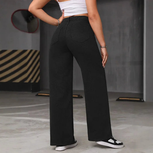 Jeans Wide Leg Pants Women Streetwear High Waist Washed Distressed Floor Length Straight Trousers Vintage 2025 Basics Denims