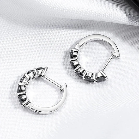 2CTTW Black Moissanite Hoop Earrings for Women Sparkling Party Simulated Diamond Earring 100% 925 Sterling Silver Jewelry