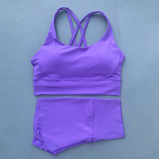 Solid Color gym bike Yoga Set short Legging +cross sport bra Tracksuit Athletic Women Gym Suit Comprehensive Training Jogging