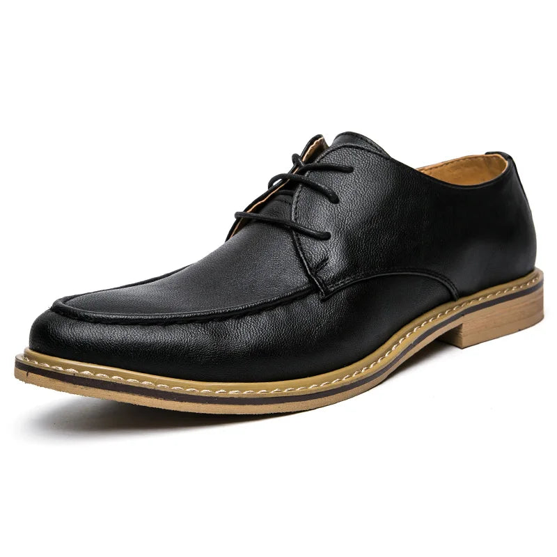 Men’s leather Derby dress shoes pointed toe soft sole business casual formal brown