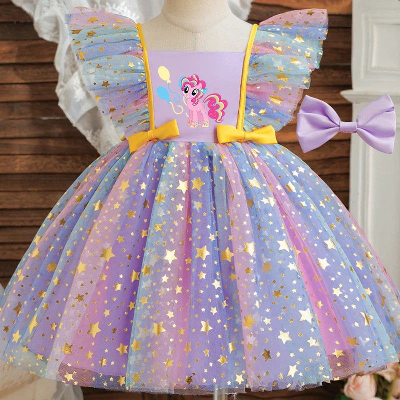 My Little Pony Baby Prinsess Dress Girls Birthday Party Dresses Kids Children Sleeveless Tulle Tutu Clothings 1-5Y