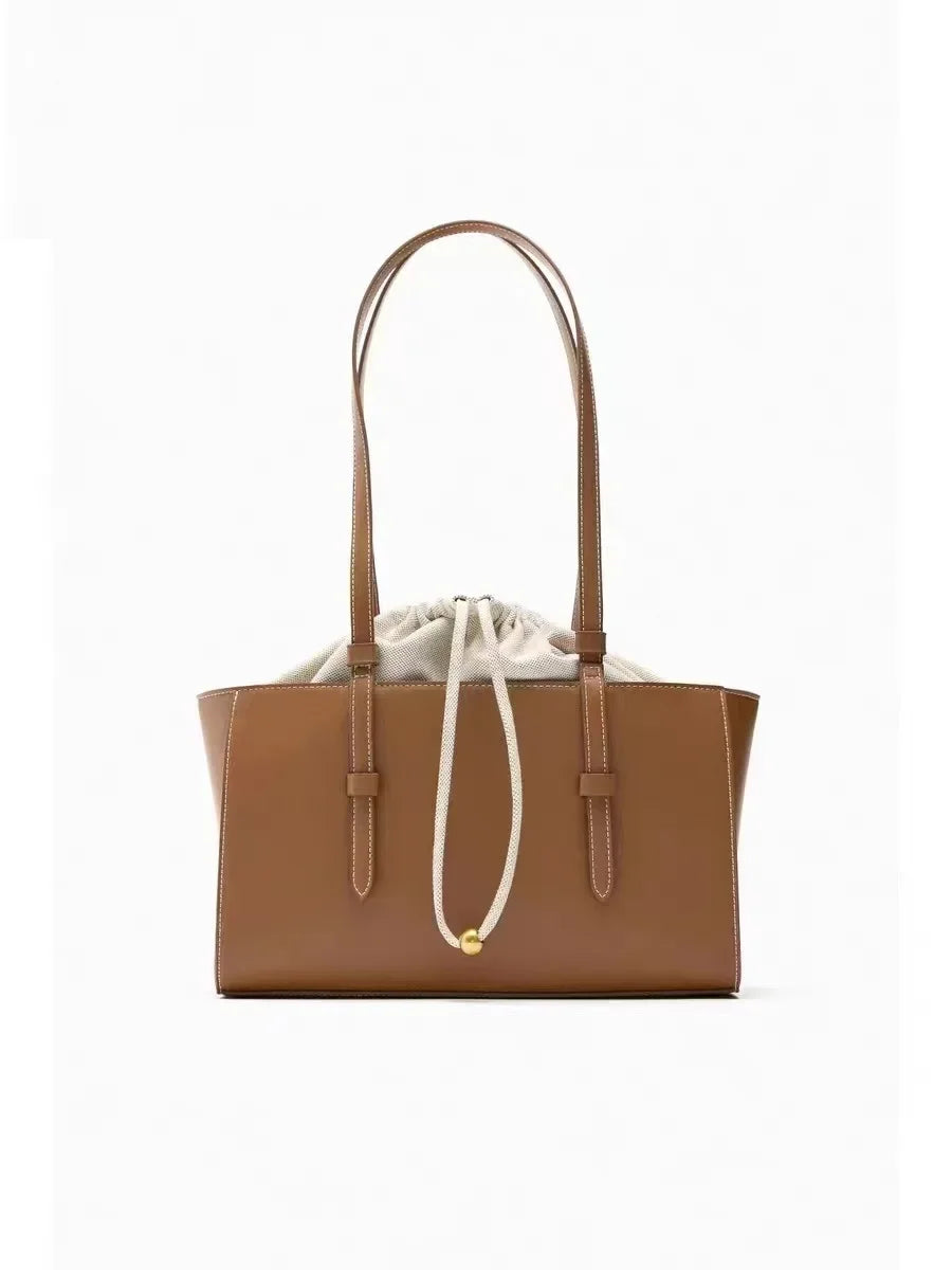New Fashion Women's Bag Large Capacity Tote Shoulder Bag Leather String Commuting Basket Handbag For Women Vacation