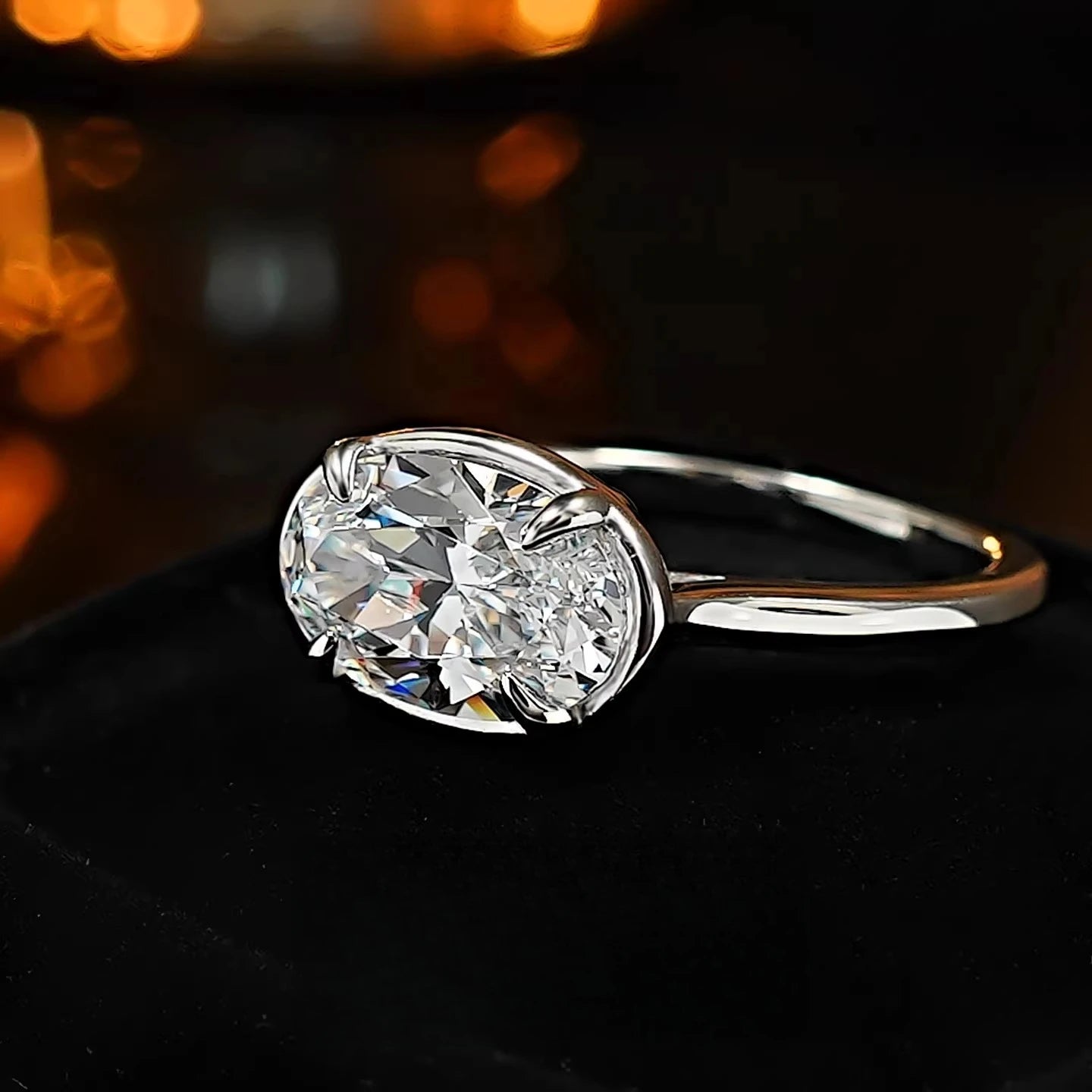 S925 Silver 7 * 11mm Elliptical White Zircon Ring Set with Classic Fashion Women's Jewelry
