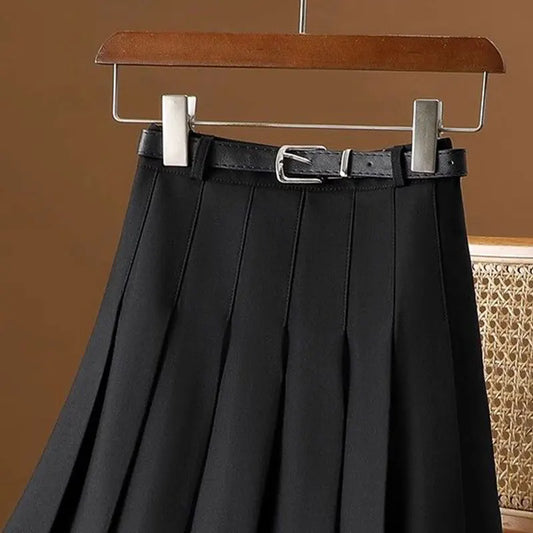 Gray Solid Folds Office Lady Casual High Waist A-line Loose Women's Skirt Mid-Calf Long Skirts For Women Clothing Fashion 2024