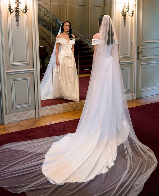 Charming Off The Shoulder Sweethart Pleat Satin Mermaid Wedding Dresses Sweep Train 2026 Vestido De Noival