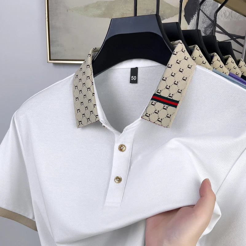 Fashion brand letter jacquard short sleeve high-end men's polo shirt comfortable and breathable summer new casual lapel T-shirt
