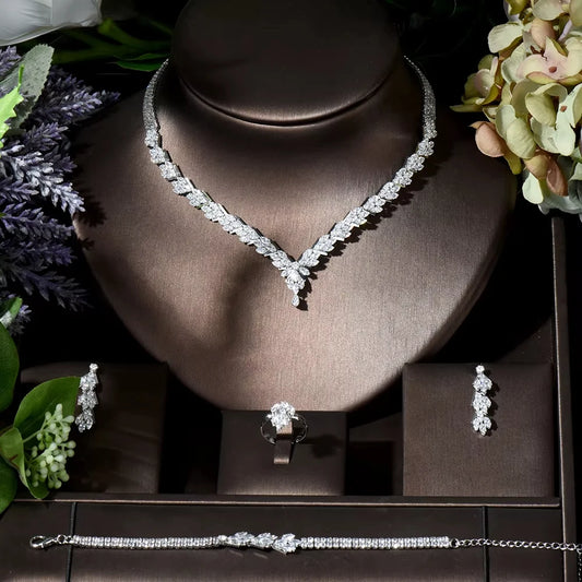 4pcs Necklace and Earrings Set AAA Cubic Zircon Jewelry Set for Dubai Nigeria Women Bridal Wedding Accessories N-119
