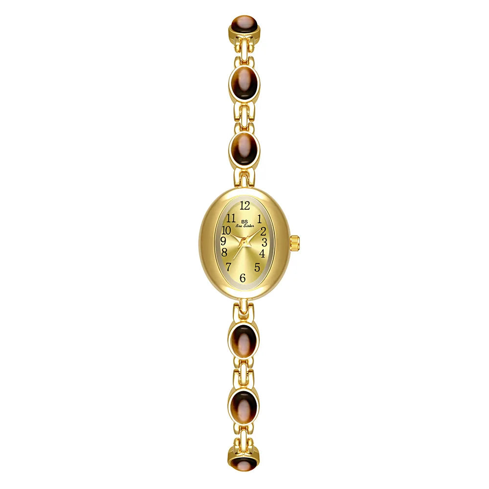 2026 Women quartz Watch Luxury Brand Retro Natural Dongling Stone Hotan Jade Waterproof Ladies Advanced Chain Wristwatches gift