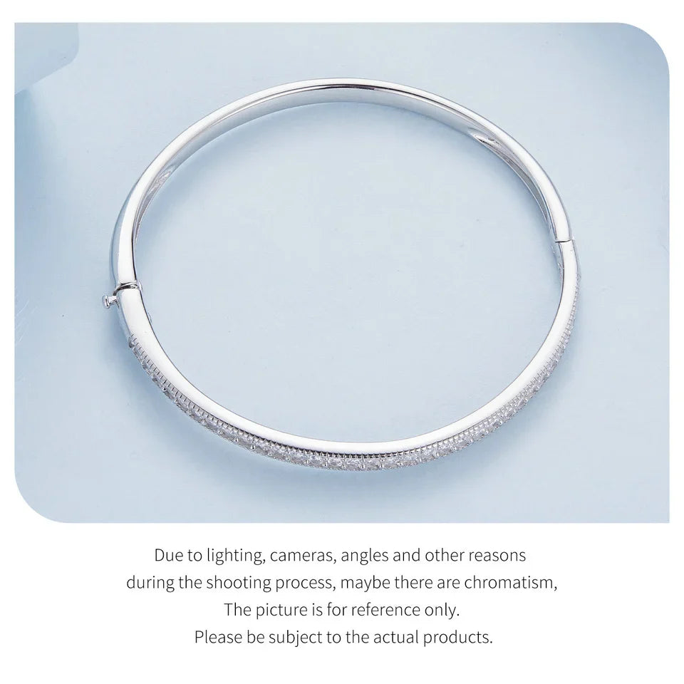 925 Sterling Silver CZ Bangle Bracelet Plated in Platinum Fine Jewelry Gift for Mom Women Wife Girls BSB130