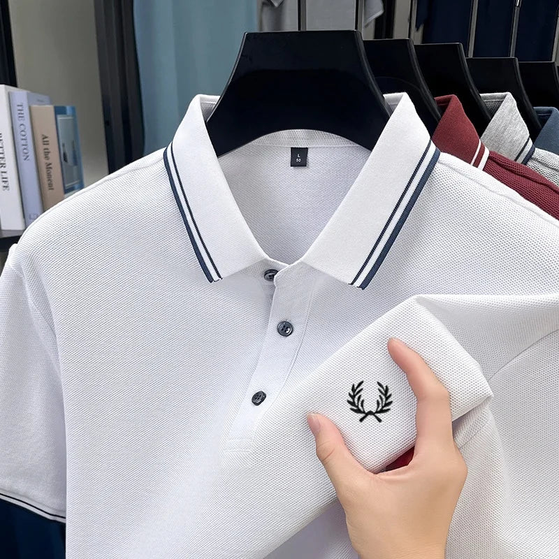 100% pure cotton embroidered new men's casual short sleeved polo shirt, fashionable, breathable, comfortable and versatile top